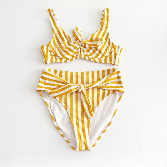 [Gabifresh x Swimsuits For All] Striped Yellow High Waisted Bikini Size 10 D/DD - Picture 2 of 10